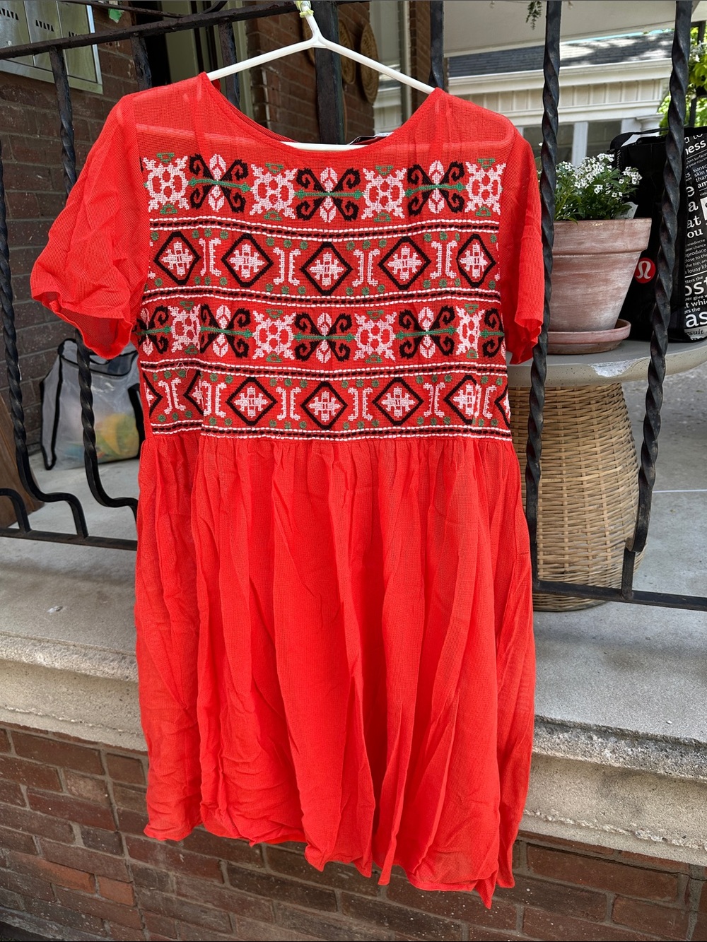 Zara Red Embroidered Dress with Black & White Accents
